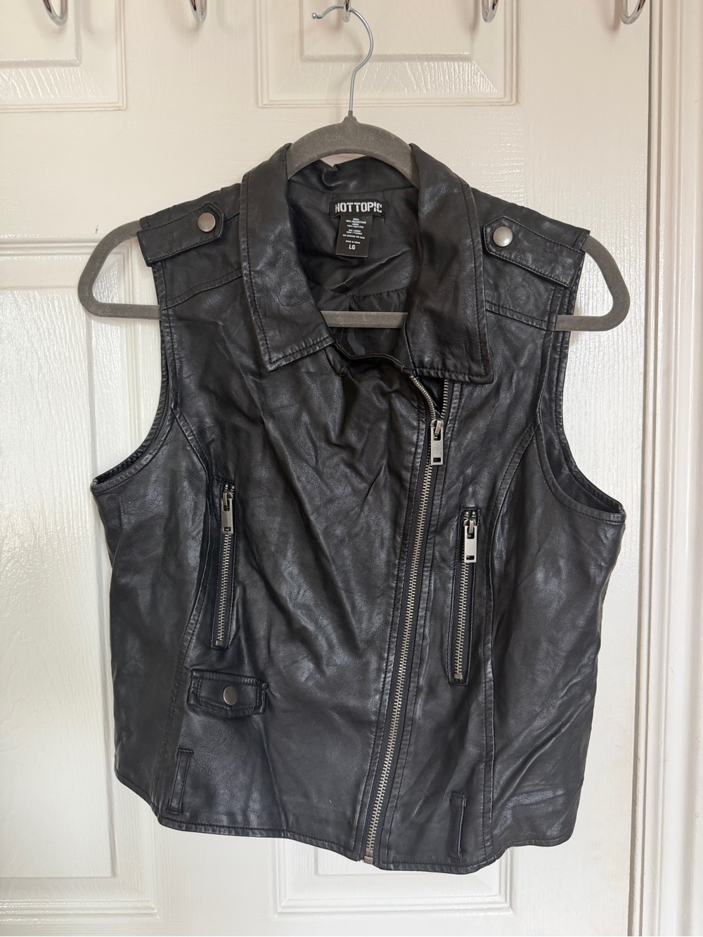 Hot Topic Black Faux Leather Biker Vest
